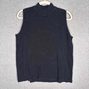 Vintage Studio Works Silk Knit Shell Top 1X Black Metallic High Mock Neck Shiny